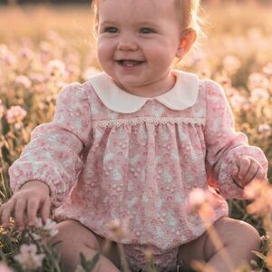 Baby Girl Easter Bunny Bubble Romper 12-18M Boutique Waffle Knit Spring Outfit